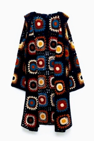 Sobretudo Kimono Crochê Squares